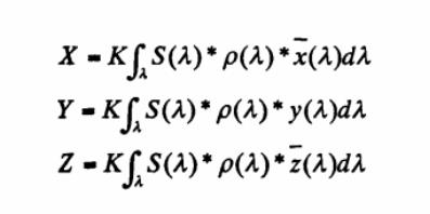 物體色X、Y、Z三刺激值計算公式