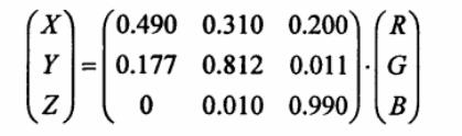 XYZ和RGB顏色空間關(guān)系