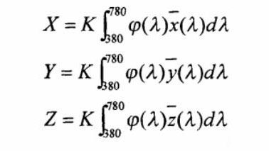 顏色的三刺激值X、Y、Z計(jì)算公式